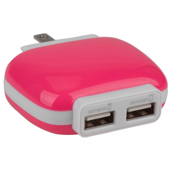 Main product image for Reiko TC100 2A USB Power Adapter 2-Port 5 VDC Pink 129-173